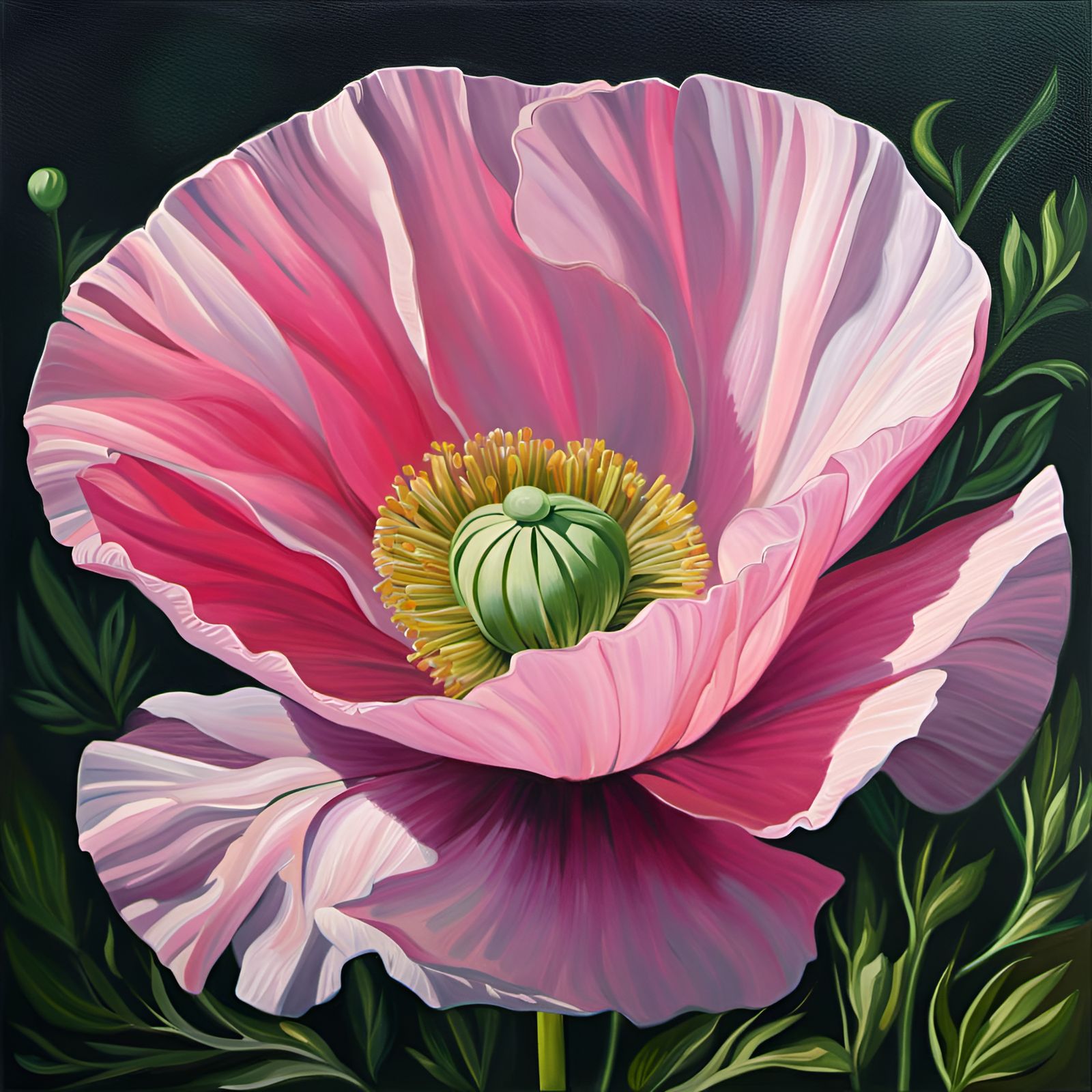 Pink Poppy in Realistic Oil Painting Style