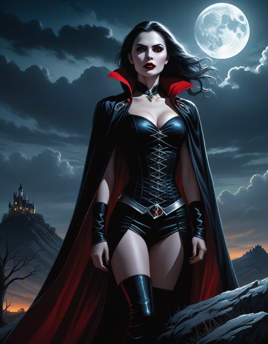 Female Vampire Silhouette in Dark Fantasy Illustration