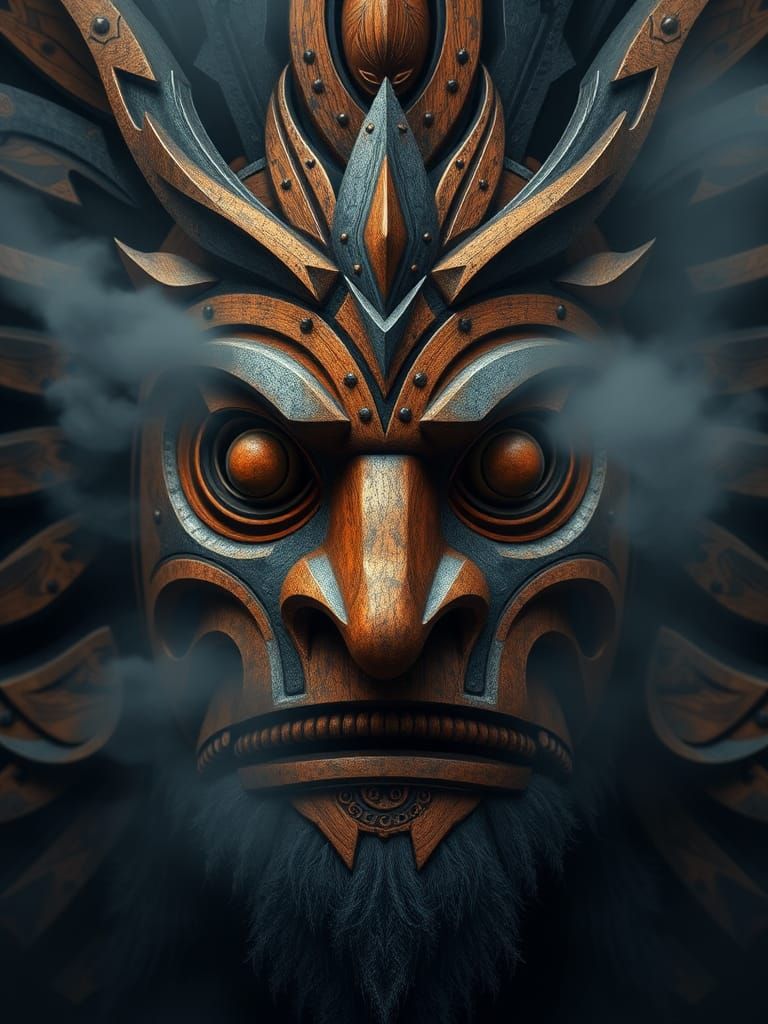 Iroquoian Totem Portrait in Aetherpunk Style