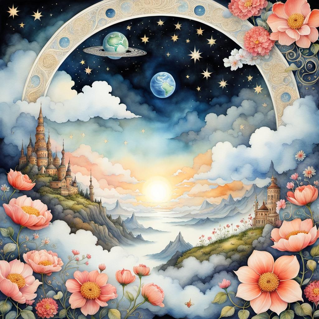 Earth From Space in Watercolor Ink Poster Art