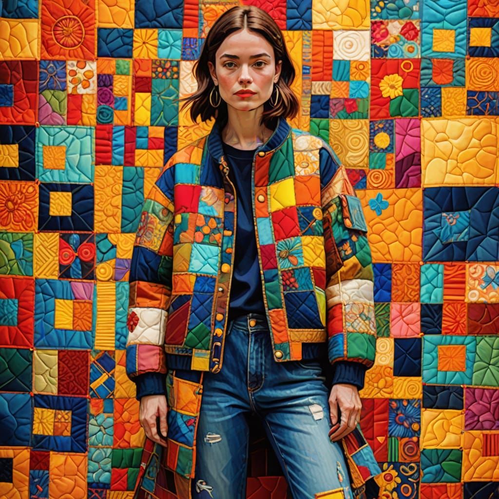 Woman in a Vibrant Patchwork Masterpiece