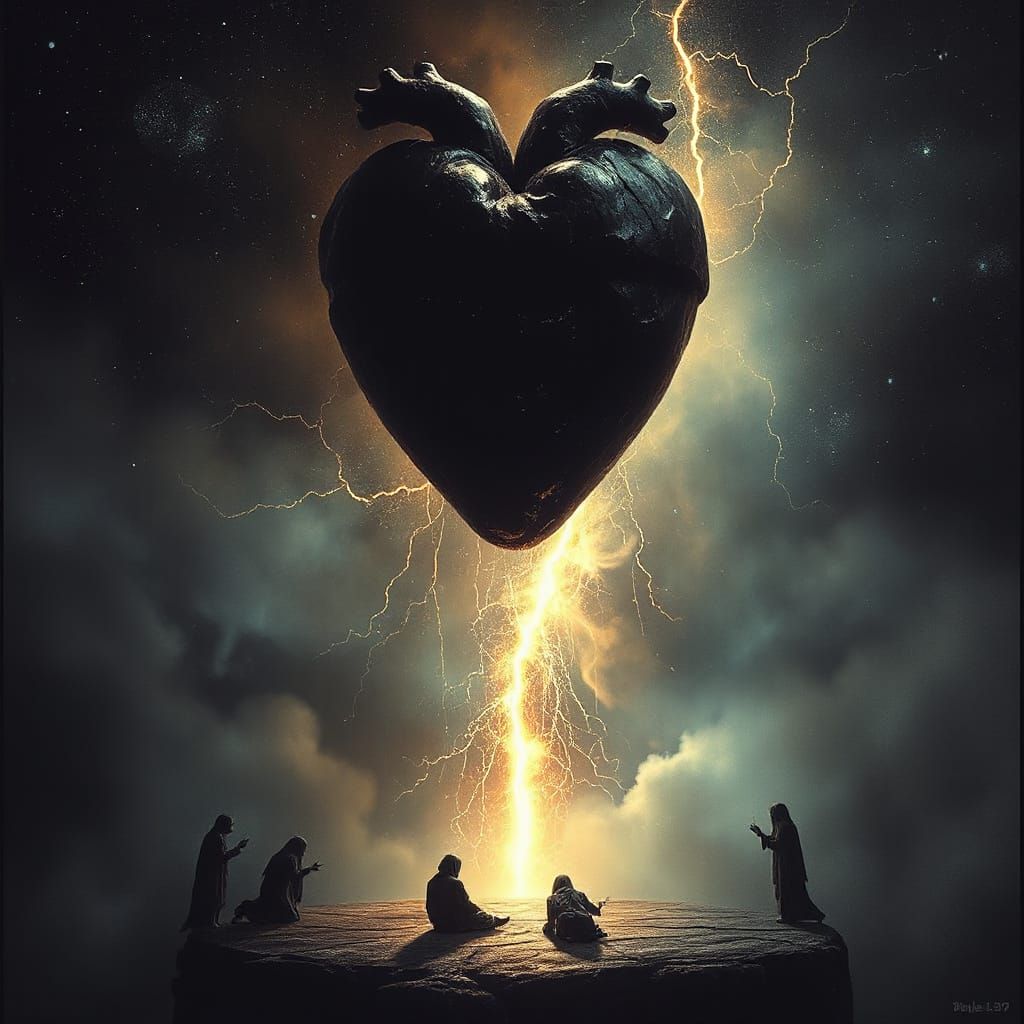 Crystalline Heart Above Altar in Dark Surrealism
