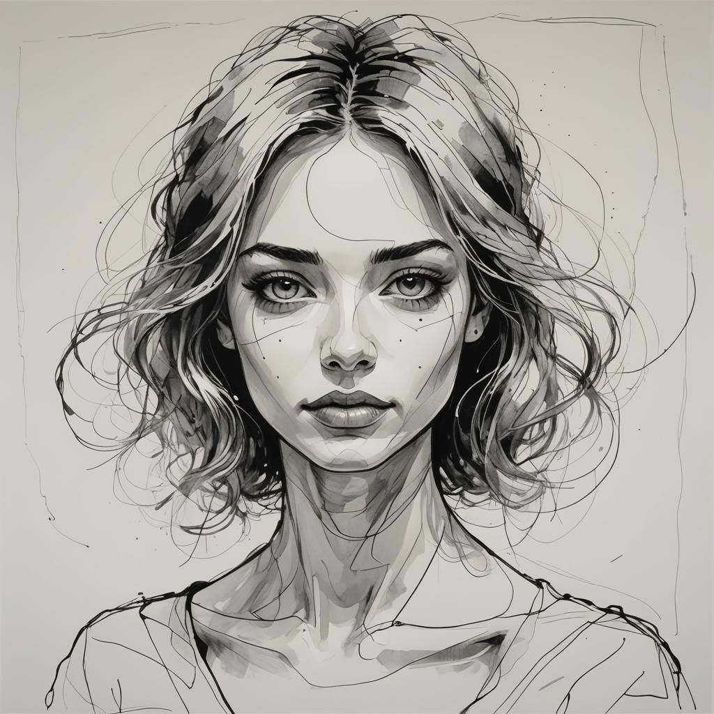 Stylized Portrait of a Girl in Doodle Style