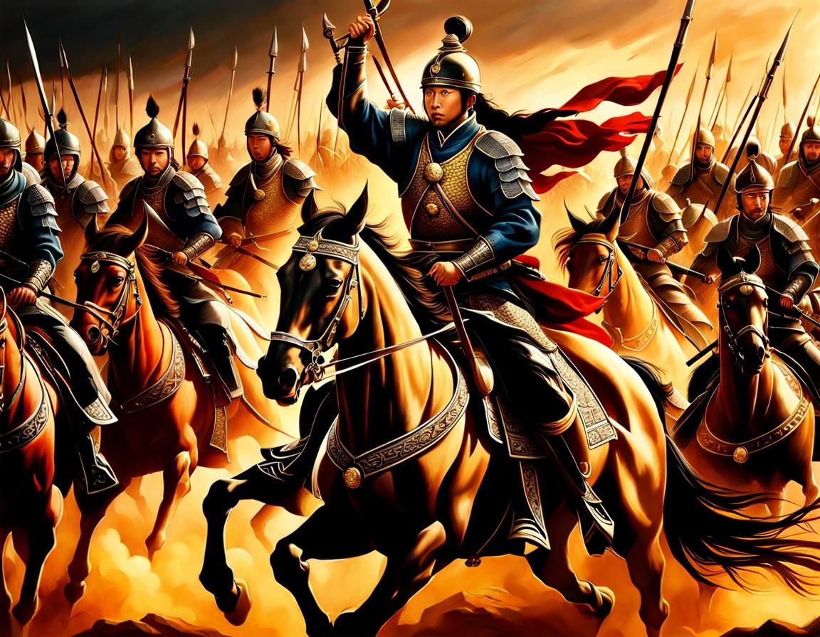 Cavalry Battle Scene in Classical Chinese Style