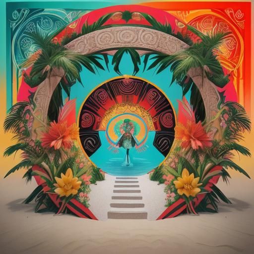 Art Deco Mayan Jungle Portal: Geometric Digital Art