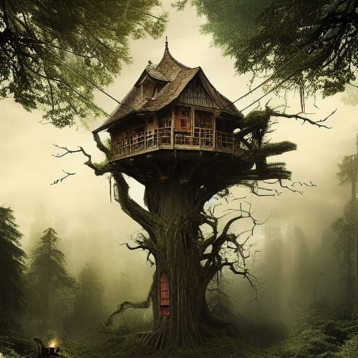 Horror Treehouse in Zombie Forest: Digital Matte Painting