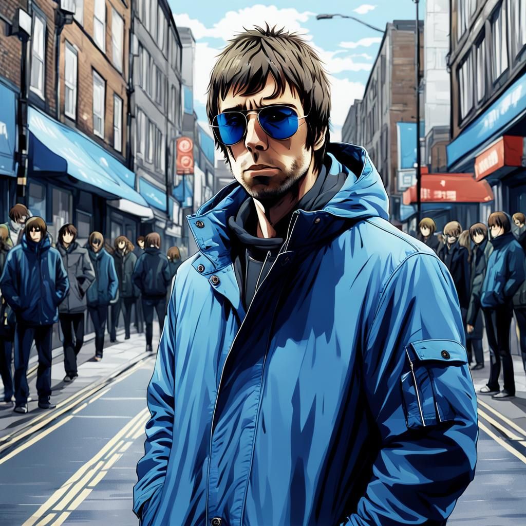 Liam Gallagher in Blue Parka, Anime Style