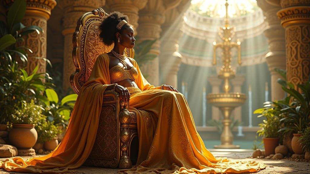 Regal African Queen on Golden Throne
