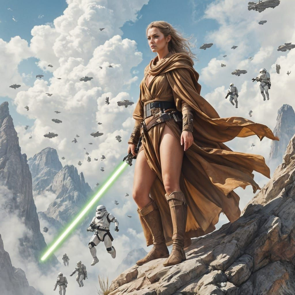 Female Jedi Master in Watercolor Painting