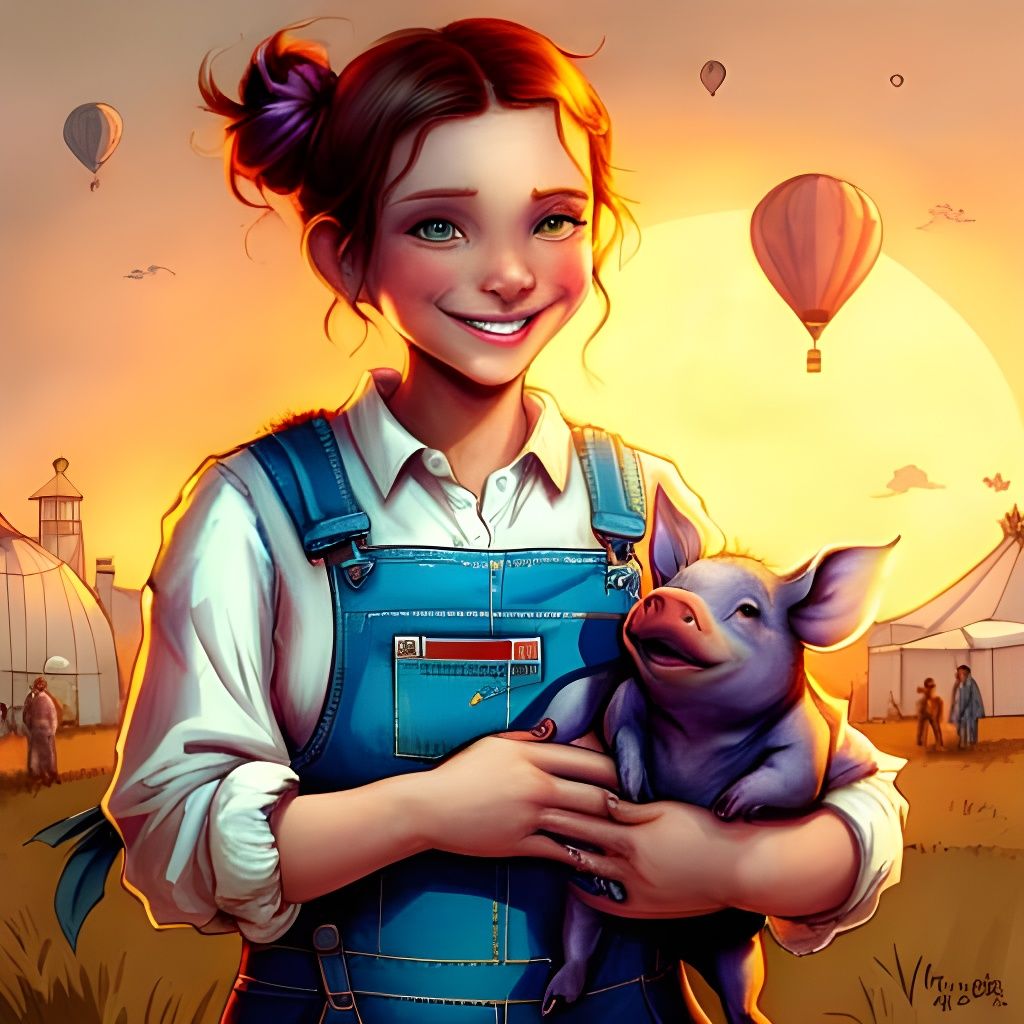Farmer with Purple Pig: Fantasycore Art