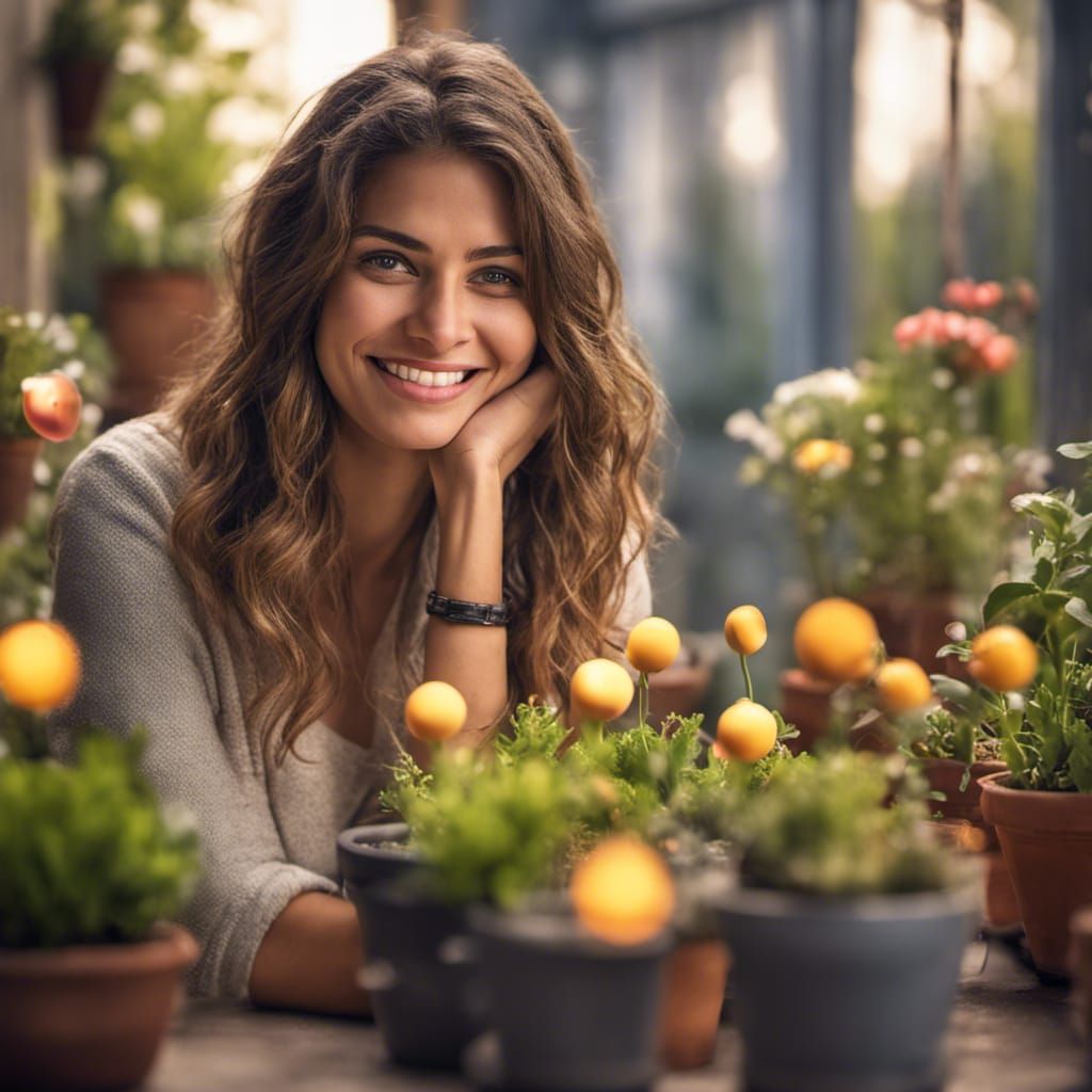 Italian Girl in Digital Emoji Garden: Raw Photo