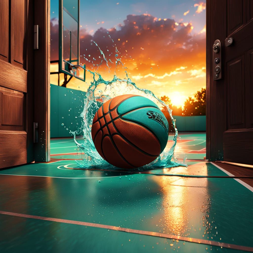 Basketball with Miniature Door: Hyper-Realistic Digital Art