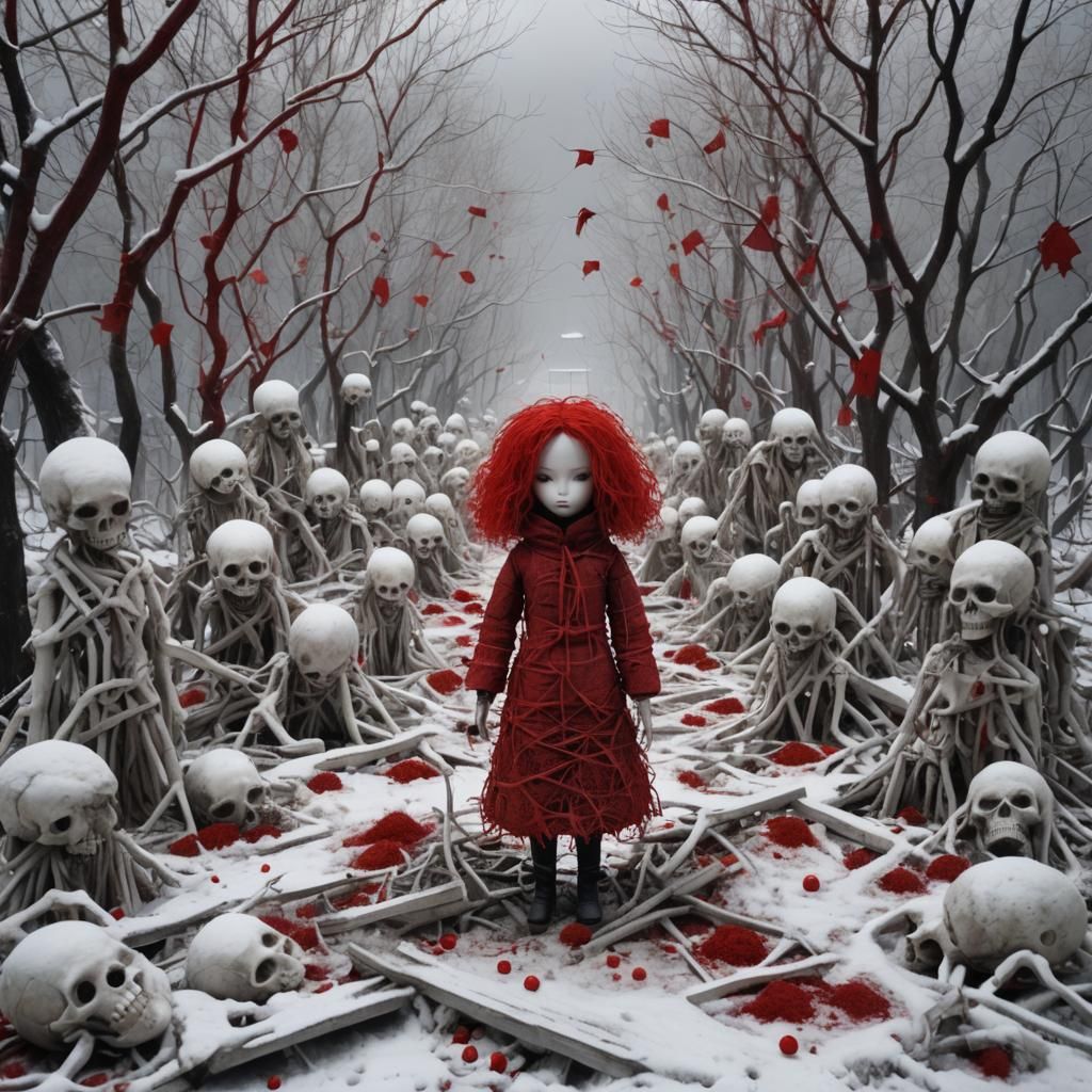 Surreal Doll Emerges from Apocalyptic Winter Landscape