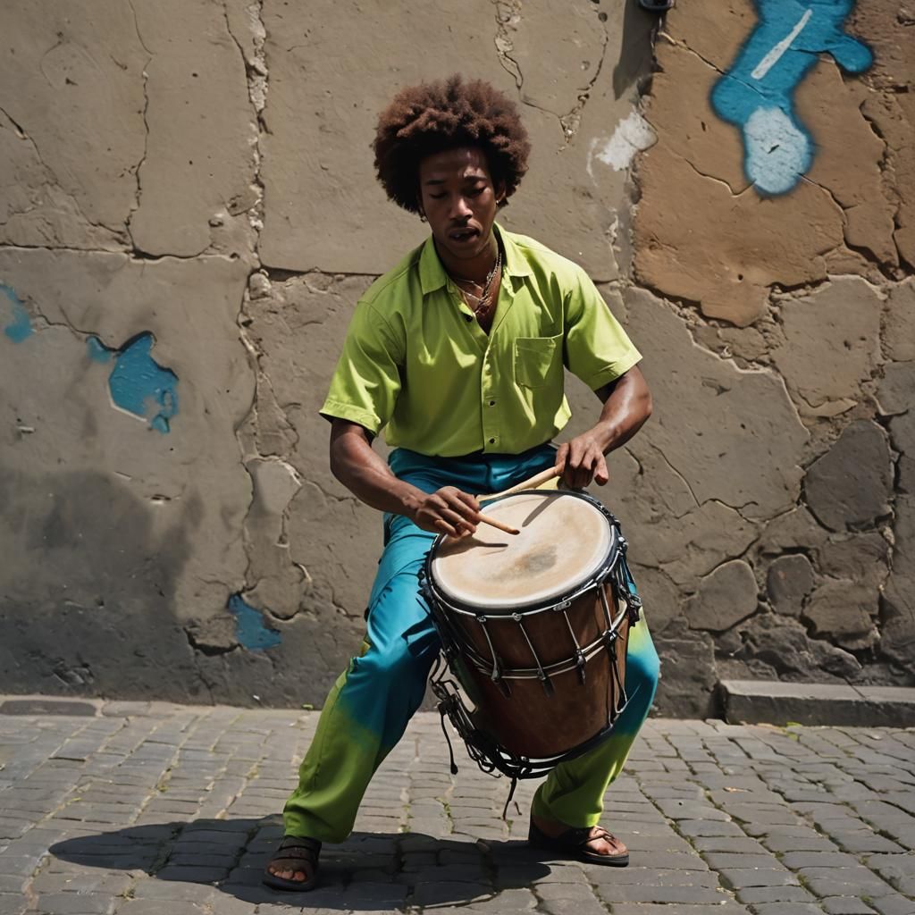 Energetic Drummer in Afro-Uruguayan Street Art