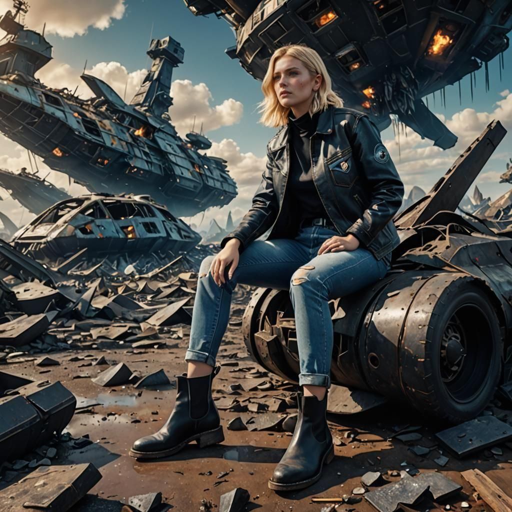Woman near Alien Ship: Matte Painting, 8k Resolution