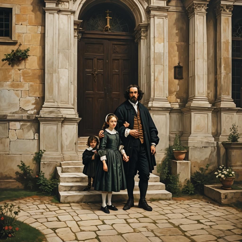 Family in Baroque Chapel Setting