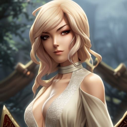 Anime Woman in Kimono Walks Through Graveyard