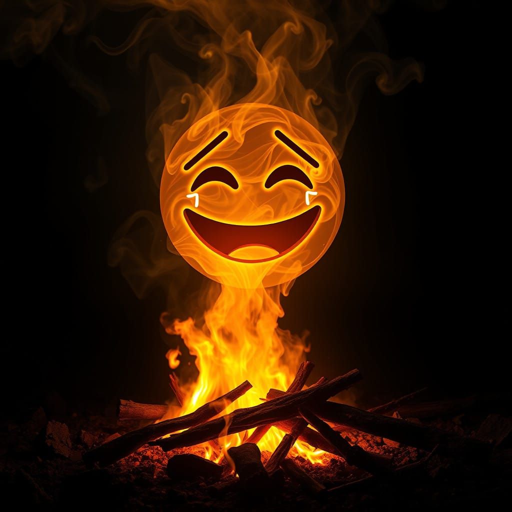 Ethereal Emoji Rising from Blazing Campfire Embers