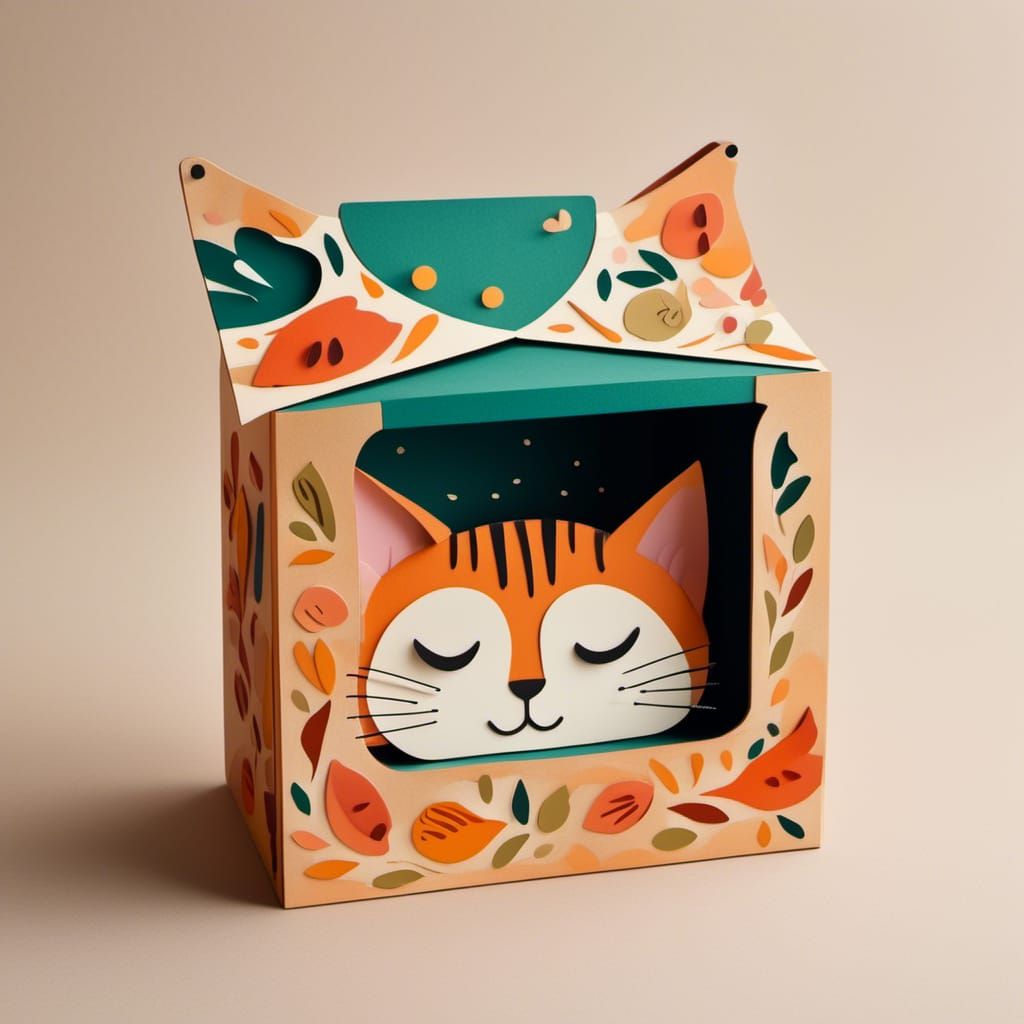 Comical Papercut Cat Pizza Box Design