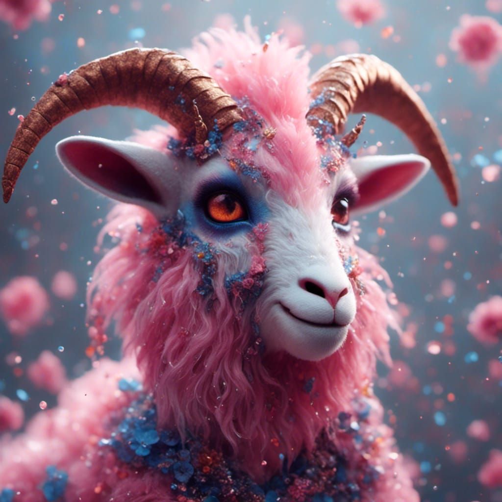 Pastel Dragon Goat with Cute Satanic Fur