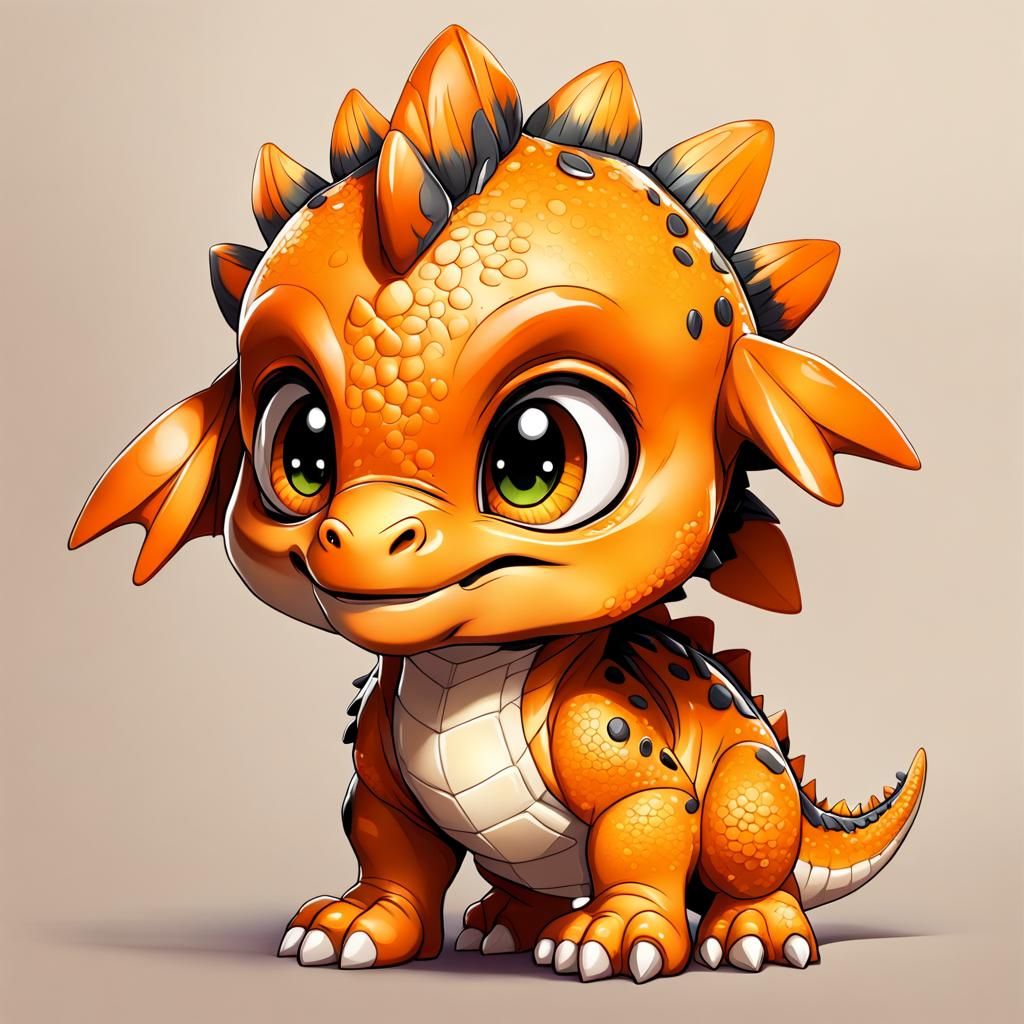 Chibi Orange Dinosaur Illustration
