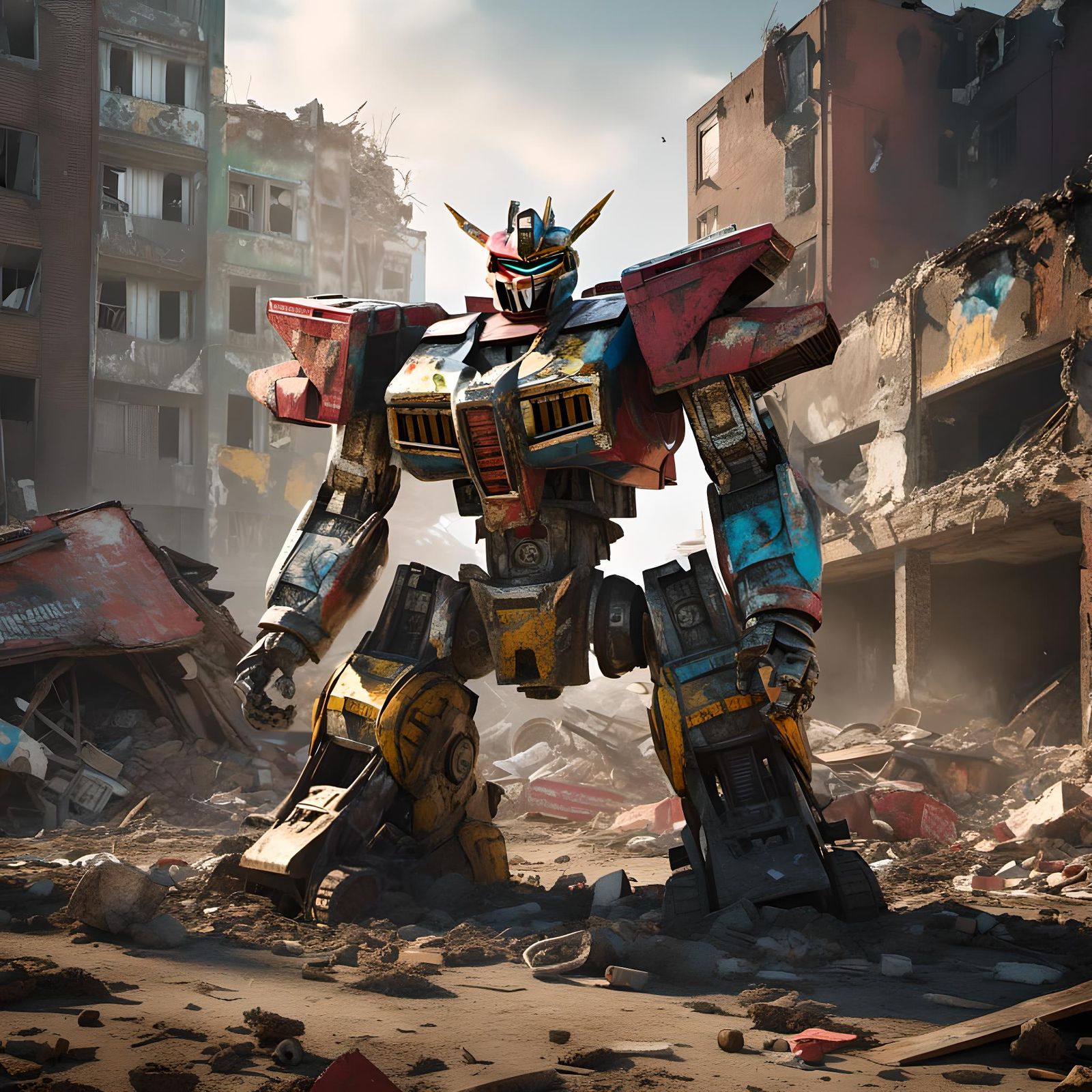 Megazord in Ruins: Hyperrealistic Concept Art