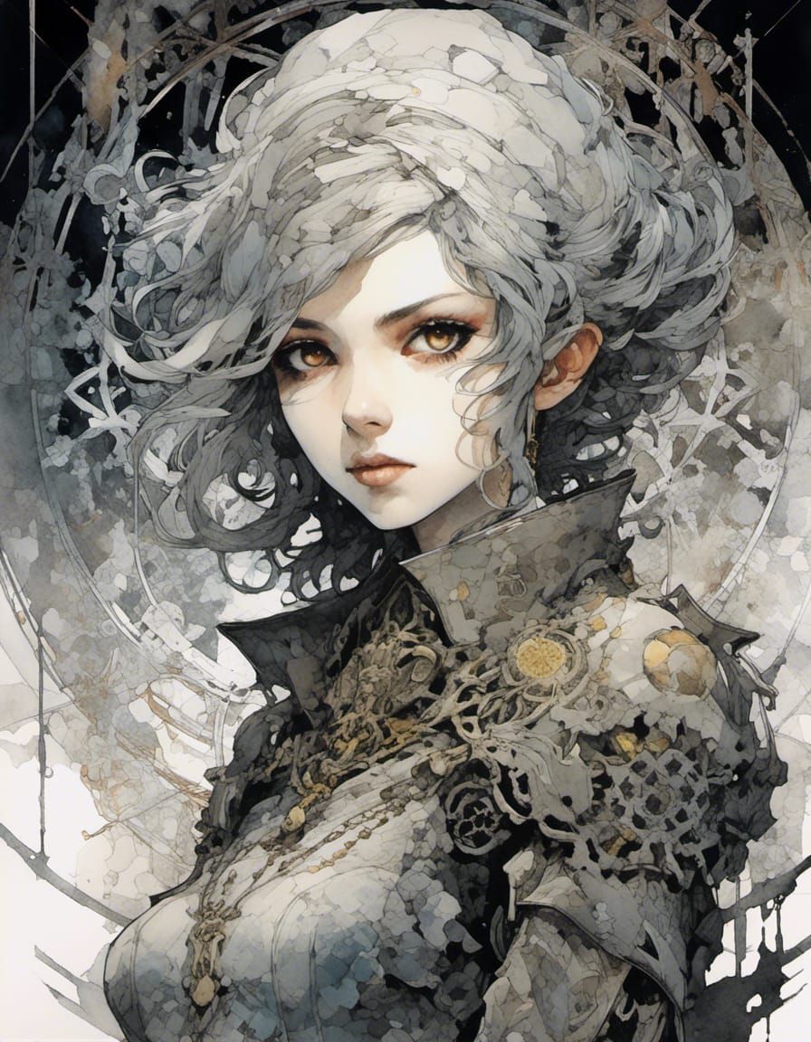 Watercolor Portrait of Ashen-Haired Necromancer Girl