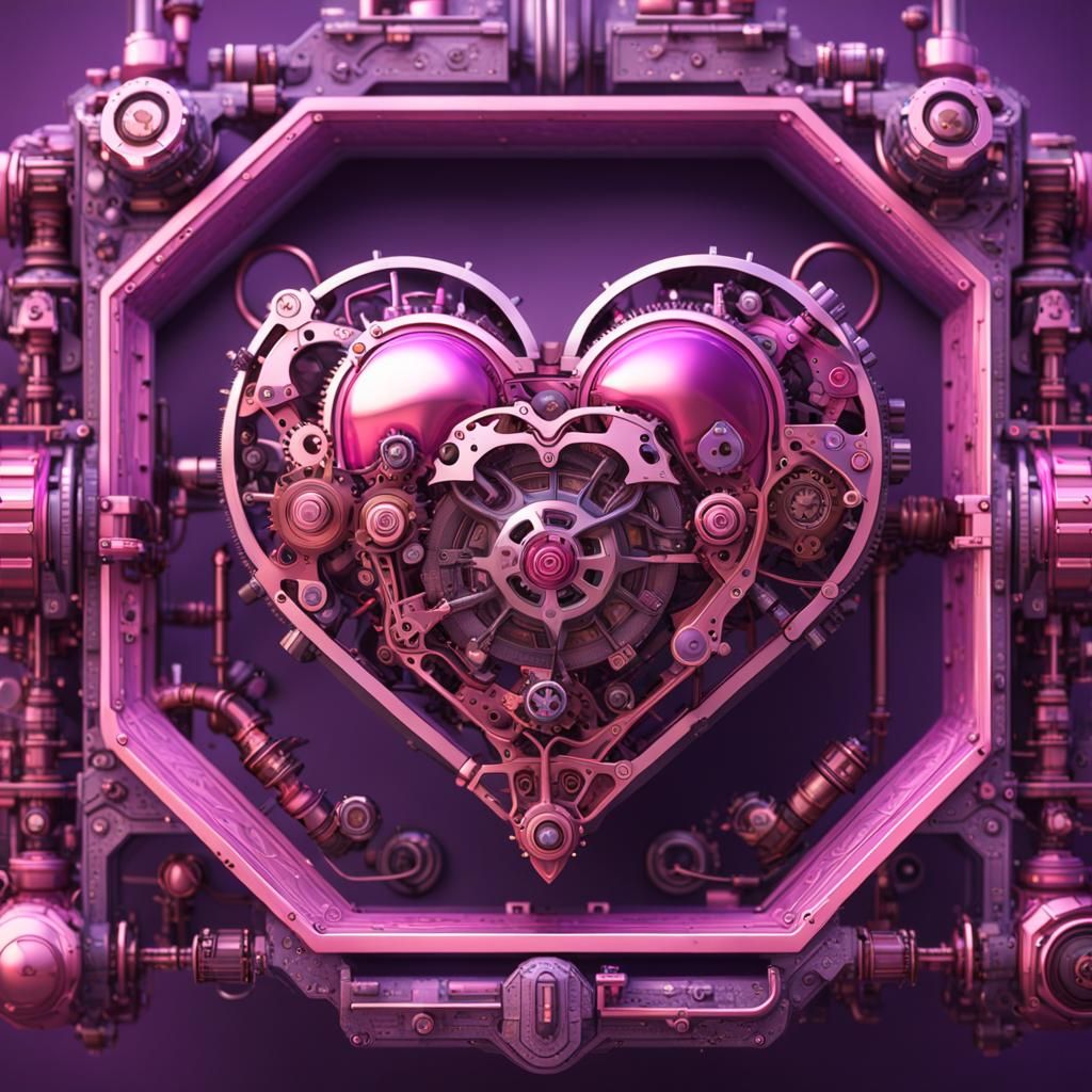 Steampunk Mech Heart in Pink and Purple, 8K
