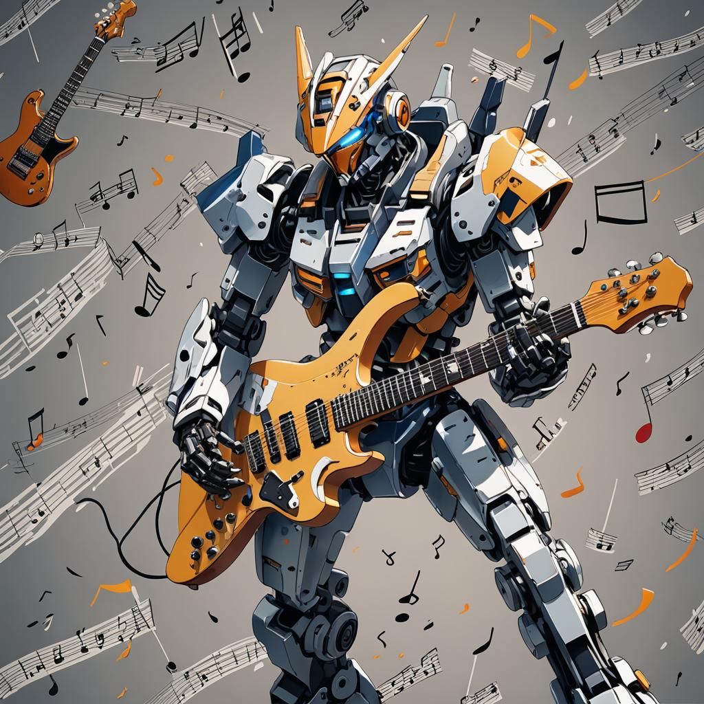 Mecha Robot Shredding on Electric Guitar Anime Style