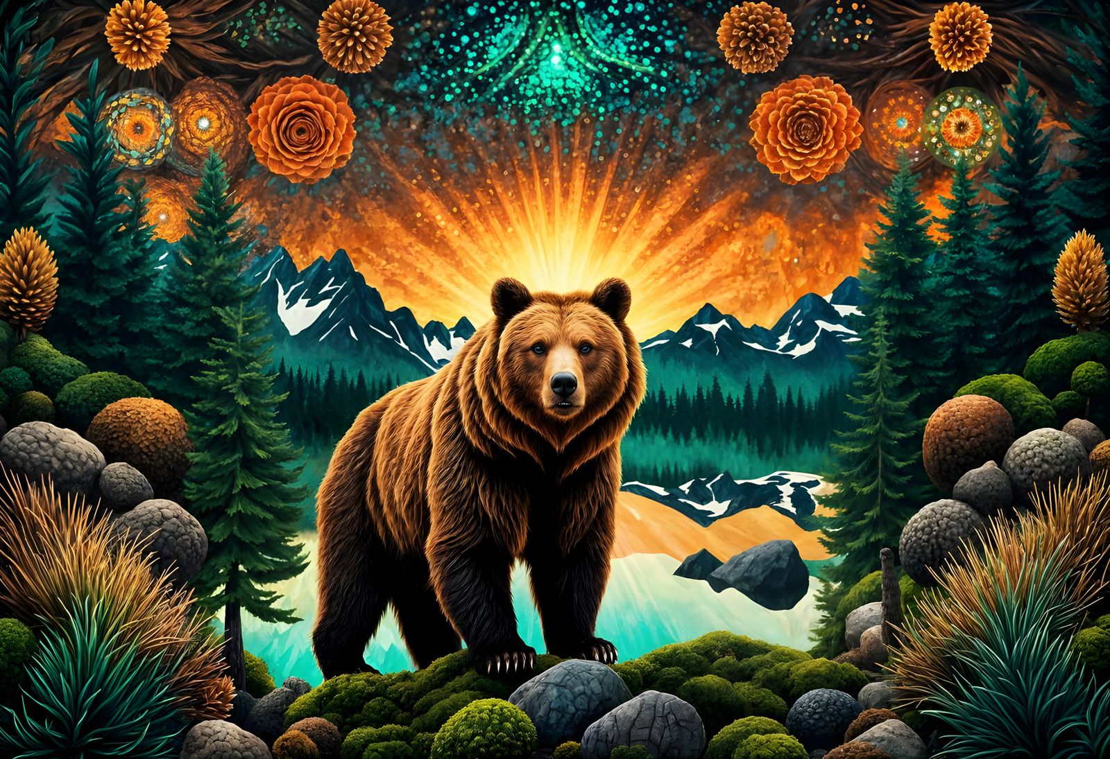 Earthly Grizzly: Majestic Bear in Earthy Kaleidoscope