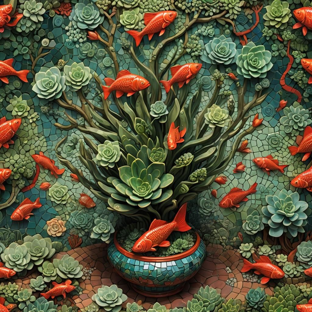 Fantastical Succulent Plant with Mosaic Lamp, Matte Painting