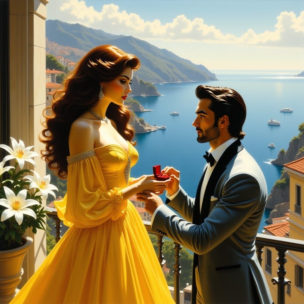 Romantic Proposal on Amalfi Coast in Detailed Matte Painting