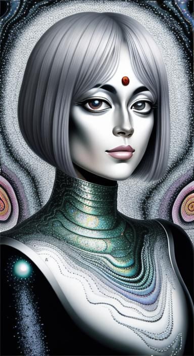 Surreal Metallic Pastel Portrait in Mixed Media Style