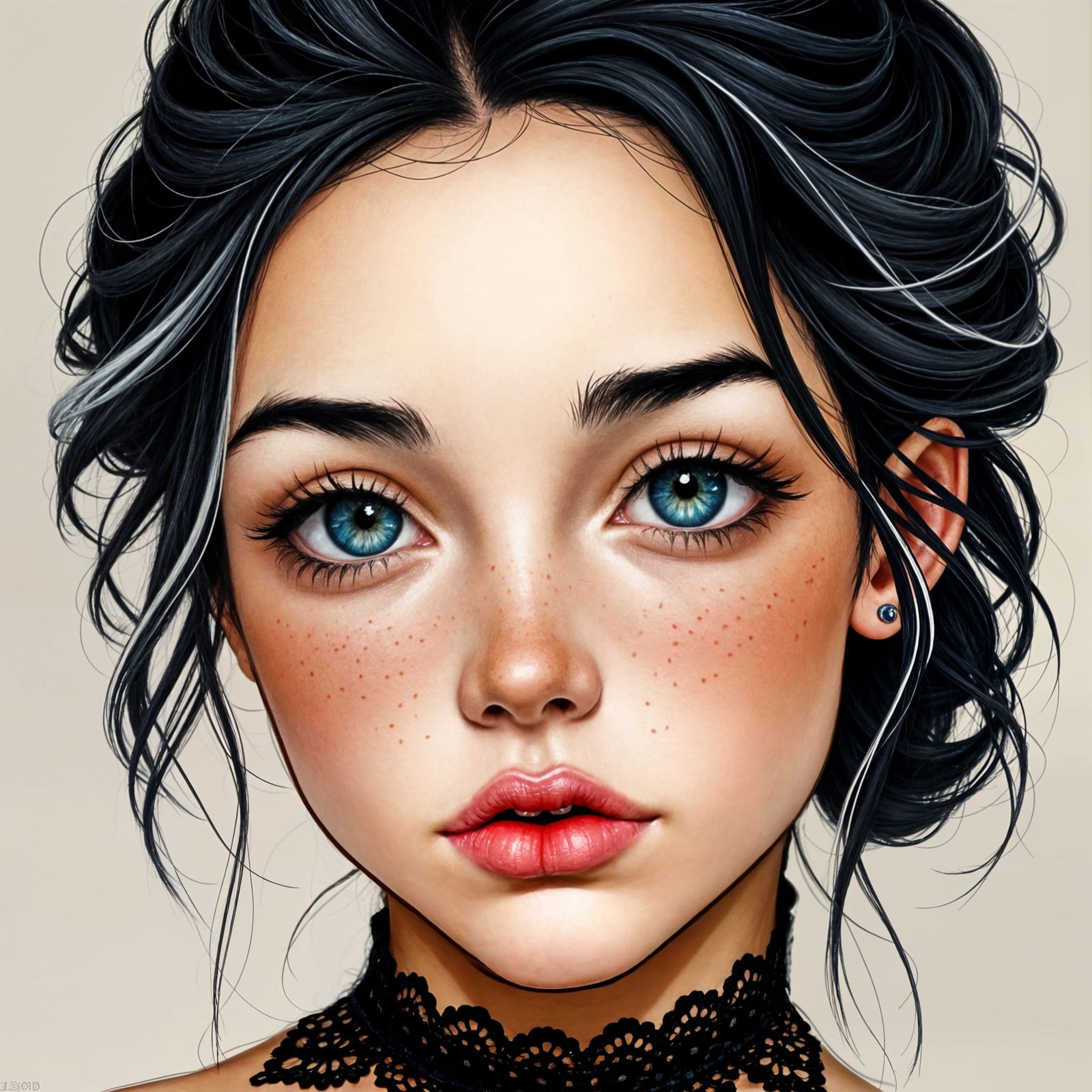 Stunning Woman with Black Hair and Blue Eyes