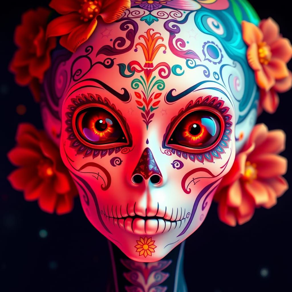 Alien Catrina Portrait in Hyperrealistic Style