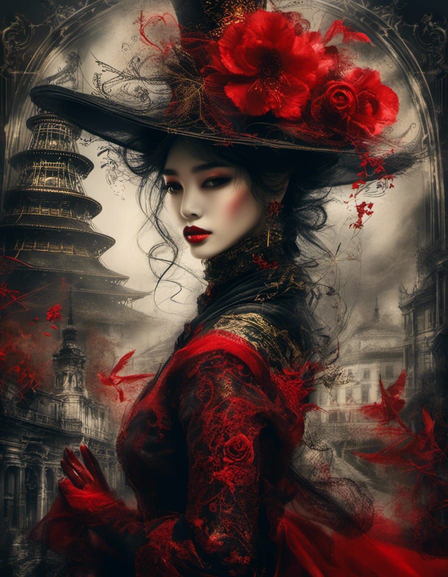 Elegant Woman in Red Fedora Hat Portrait