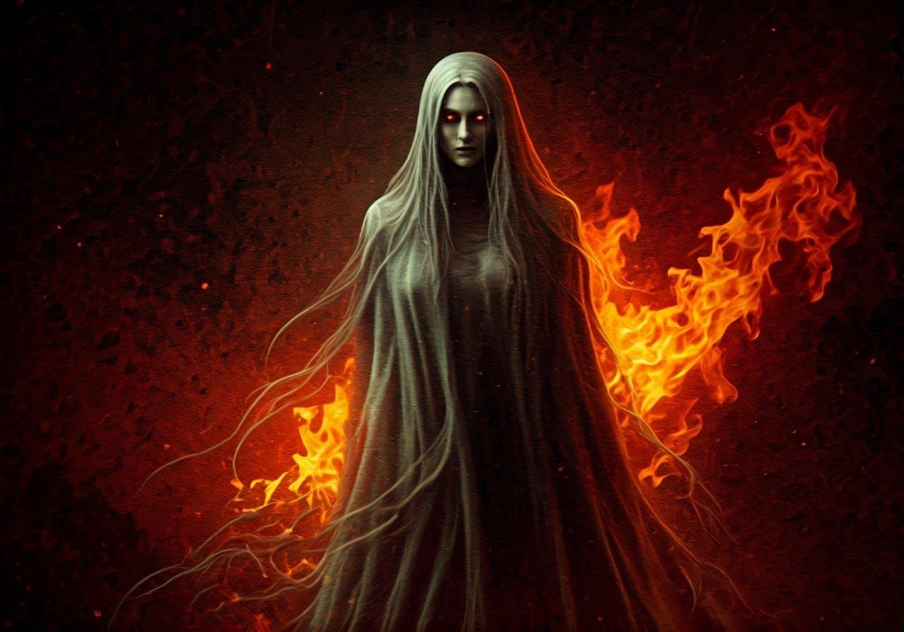 Fiery Wraith with Spectral Texture and Grunge