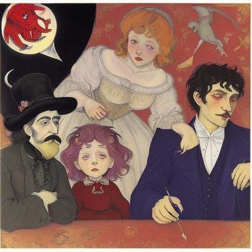 Vampire and Hedgehog Postcard, in Fauvist Style