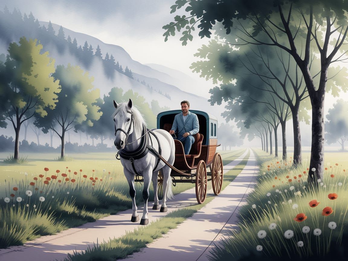 white horse pulling a carriage