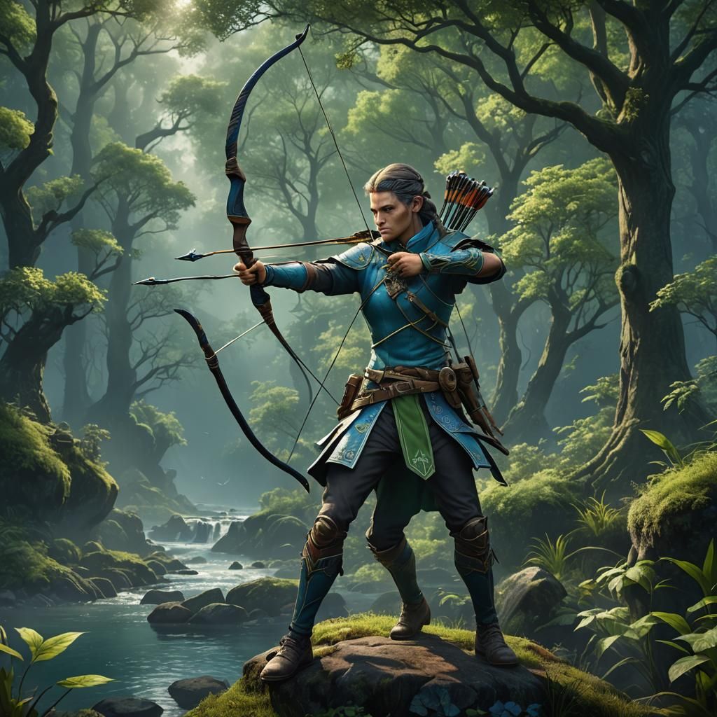 Blue and Green Archer Fantasy Concept Art