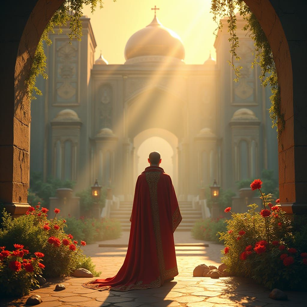 Orthodox Priest in Golden Light, Matte Painting