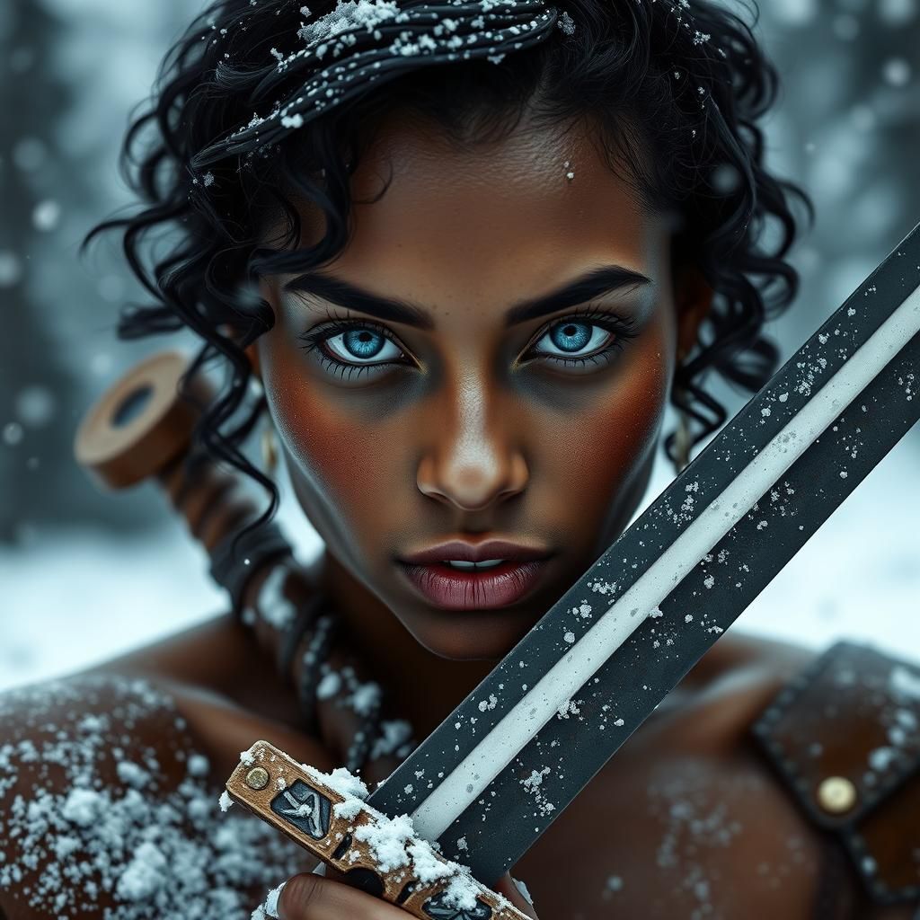 Fierce Barbarian Woman in Snowy Forest