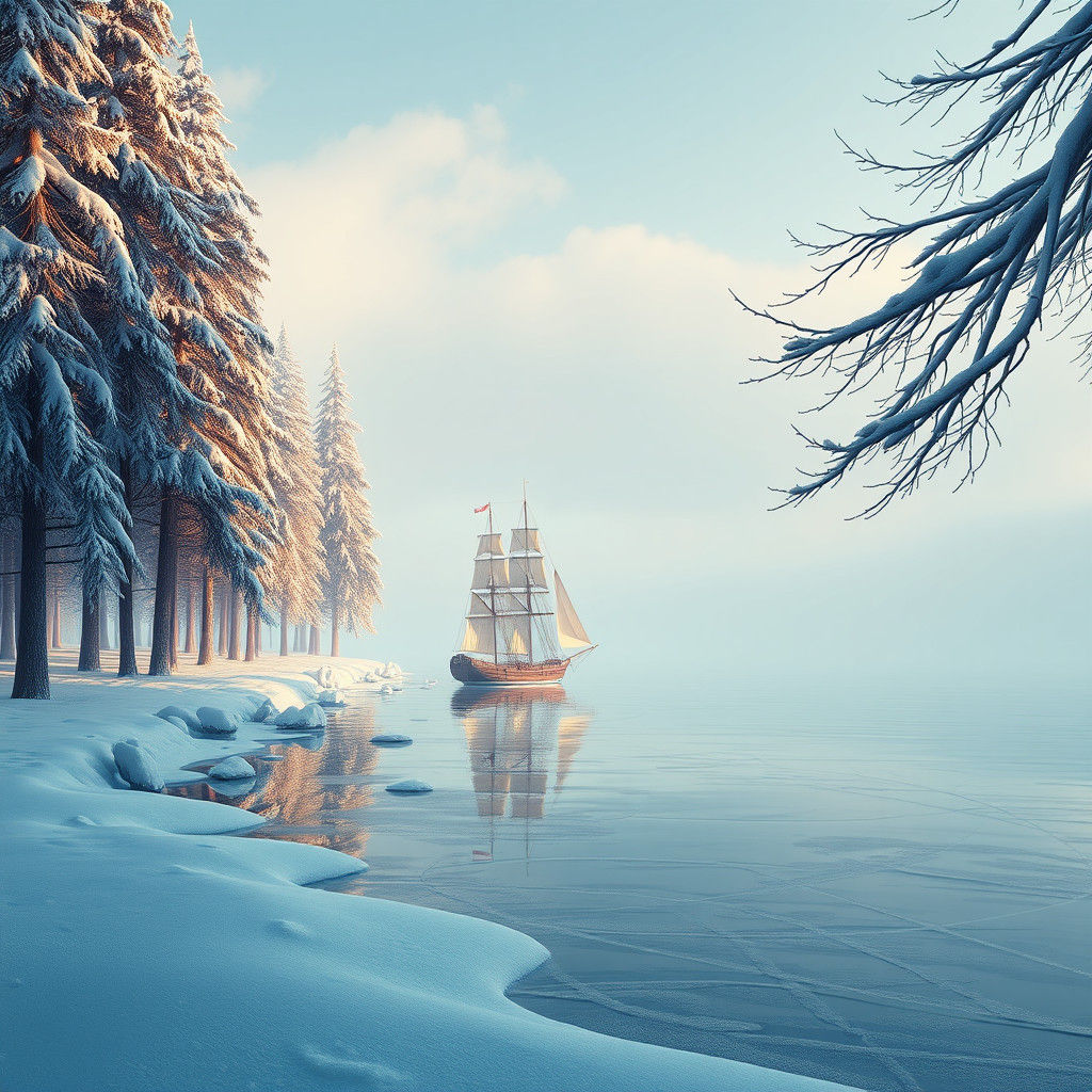 Frozen Lake With Ship: Fantasy Concept Art