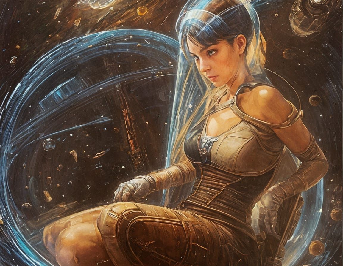 Android Woman in Space Station, Waterhouse Style