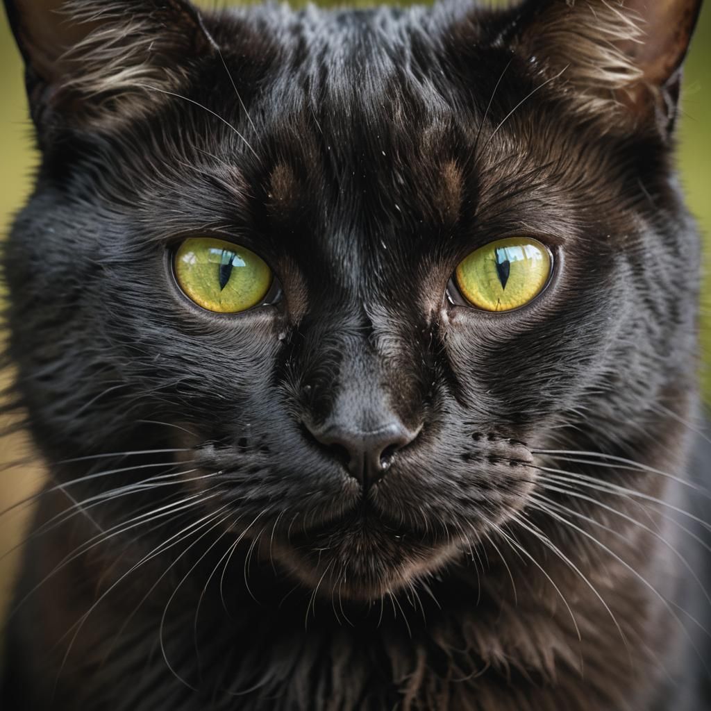 Black Cat Portrait with Piercing Green Eyes