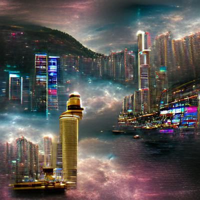 Futuristic Interstellar Hong Kong Skyline