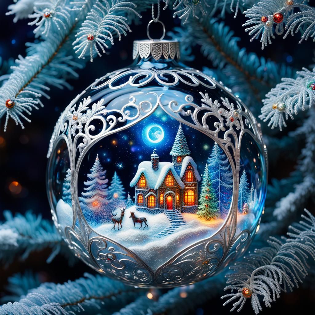 Celestial Christmas Masterpiece in Shimmering Glass Ornament