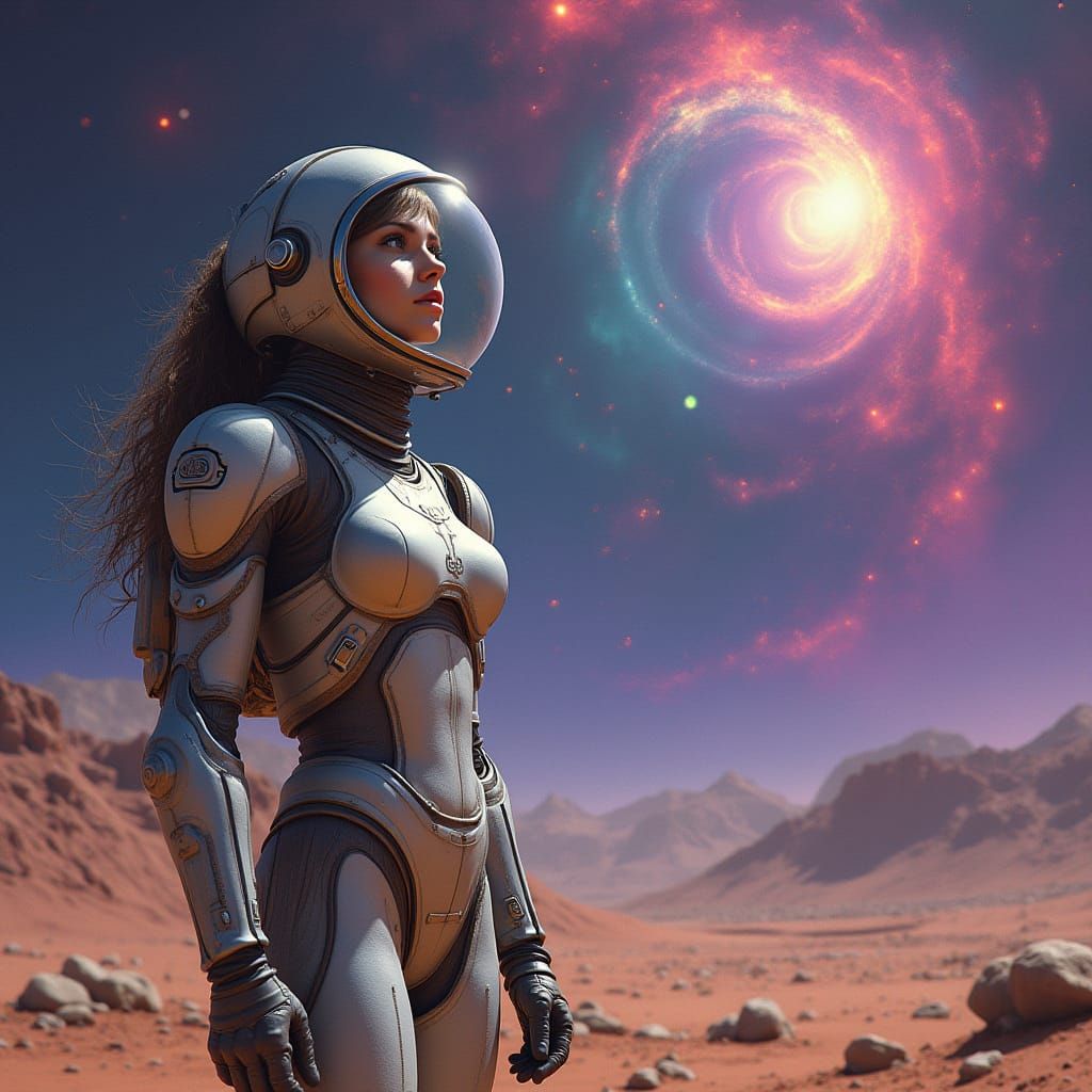 Astronaut on Alien Planet with Nebula, Photorealistic