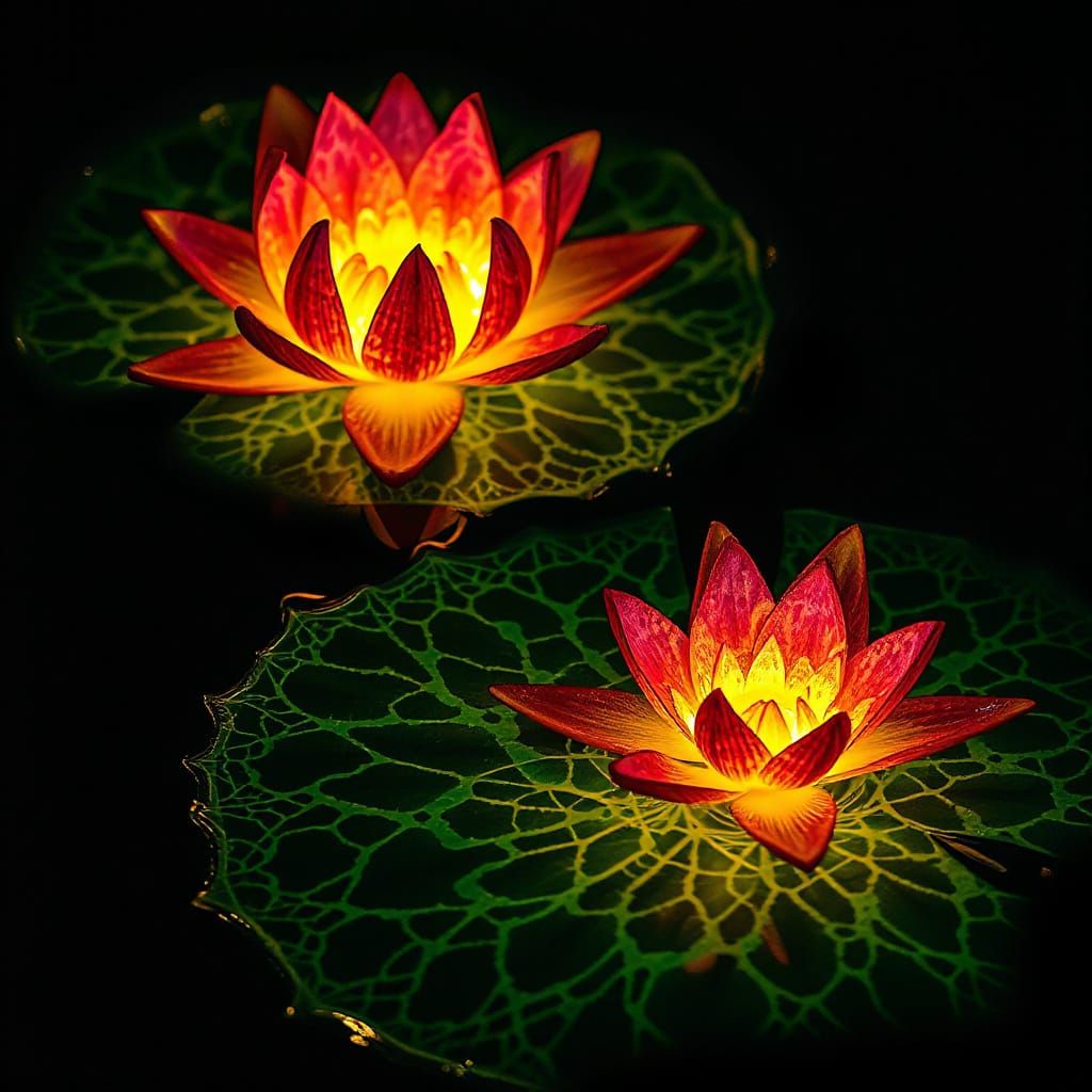 Vibrant Water Lilies in Ethereal Backlight