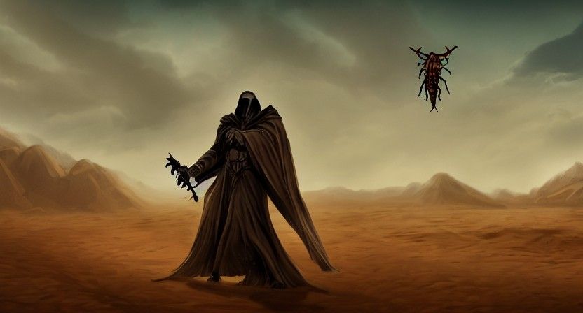 Reaper and Scorpion in Desert Landscape